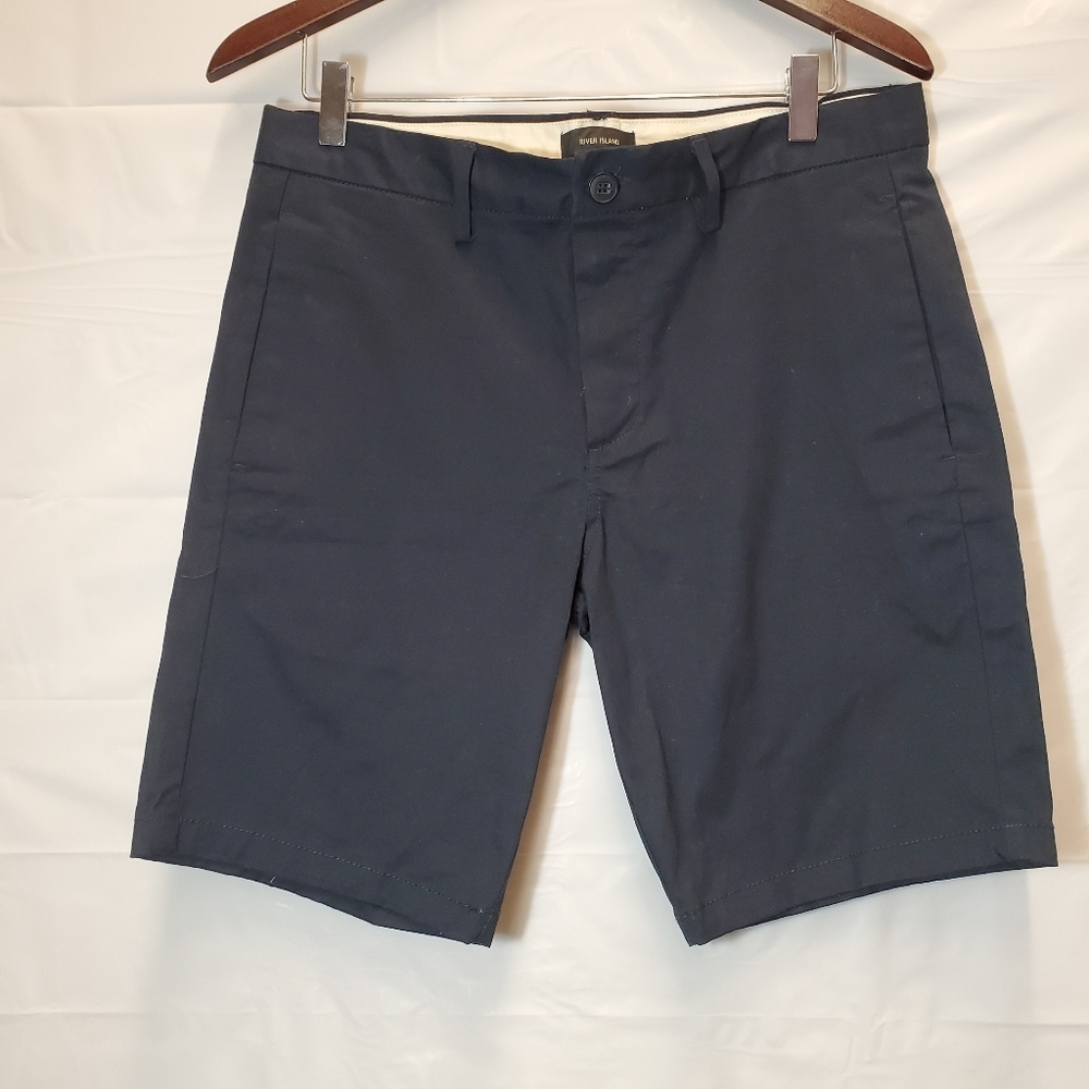 RIVER ISLAND  Mens Navy Blue Skinny Chino Shorts